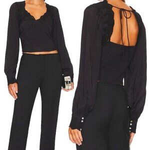 Free‎ People Revolve Womens Janelle Lace Top Size S Bohemian Romantic Black